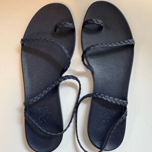 Ancient Greek Women's Navy Braided Strap Sandals - elevated flip flop